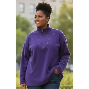 Just My Size Women's Purple Fleece Top 3X Snowflake 1/4‎ Zip Pullover Holiday